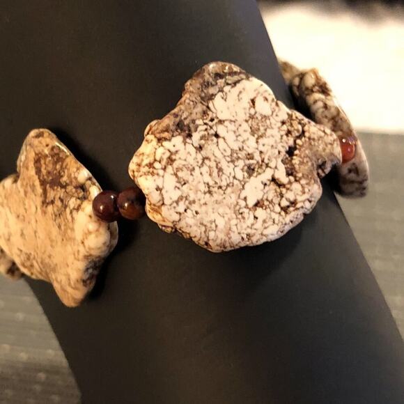 White Turquoise & Brown Jade Ankle Bracelet - Picture 2 of 8